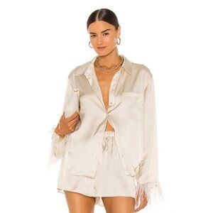 L'Academie Cream Feather-Trim Blouse and Shorts